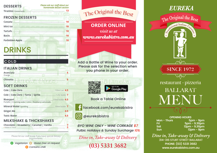 Ballarat Menus